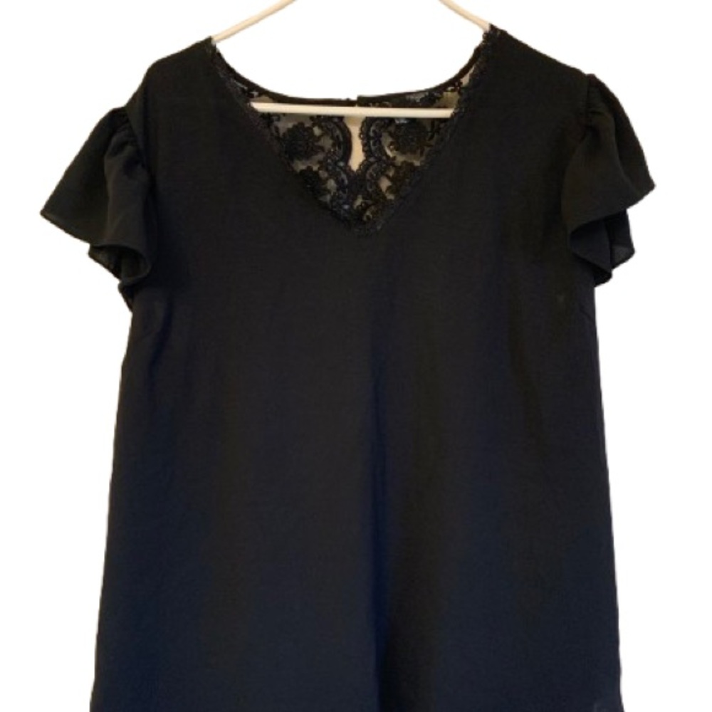 Elegant Perch by Blu Pepper Black Lace Trim Blouse Plus size 2xl